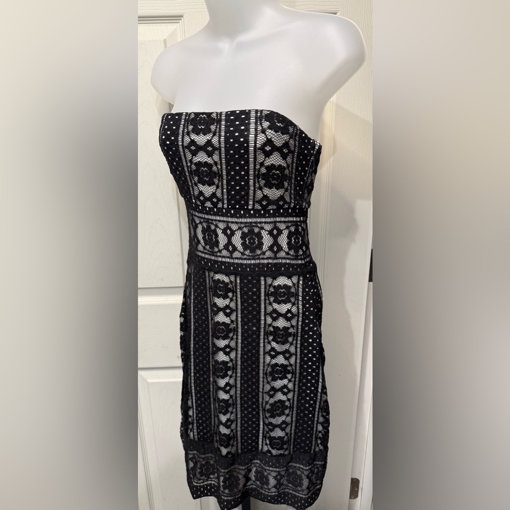 White House Black Market Strapless Black Lace Dress